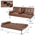 thumbnail image 4 of Spaco Convertible Folding Leather Futon Sofa with Cup Holders and Armrests-Brown, Couch for Living Room, Loveseat Sofa for Small Spaces, Living Room, Office, Soft Couch Easy to Install, 4 of 9