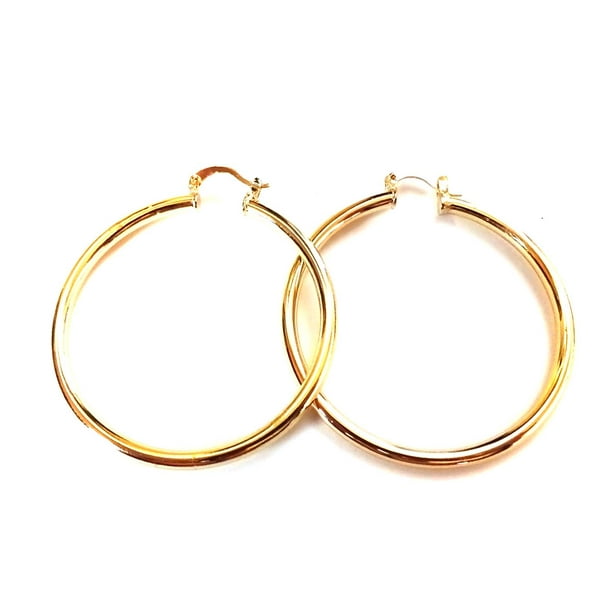 Divas Diggables - Gold Plated Round Hoop Earrings 2 inch - Walmart.com ...