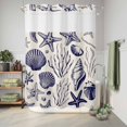 thumbnail image 6 of No Hook Shower Curtain, Navy Blue Coastal Shower Curtains for Bathroom with See Through Top Window, Summer Beach Ocean Coral Shell Rustic Waterproof & Washable Bath Curtain Extra Long 72"x96", 6 of 9
