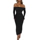 thumbnail image 1 of Vestido PRETTYGARDEN Maxi Bodycon con Hombros Descubiertos y Fruncido Negro M, 1 of 8