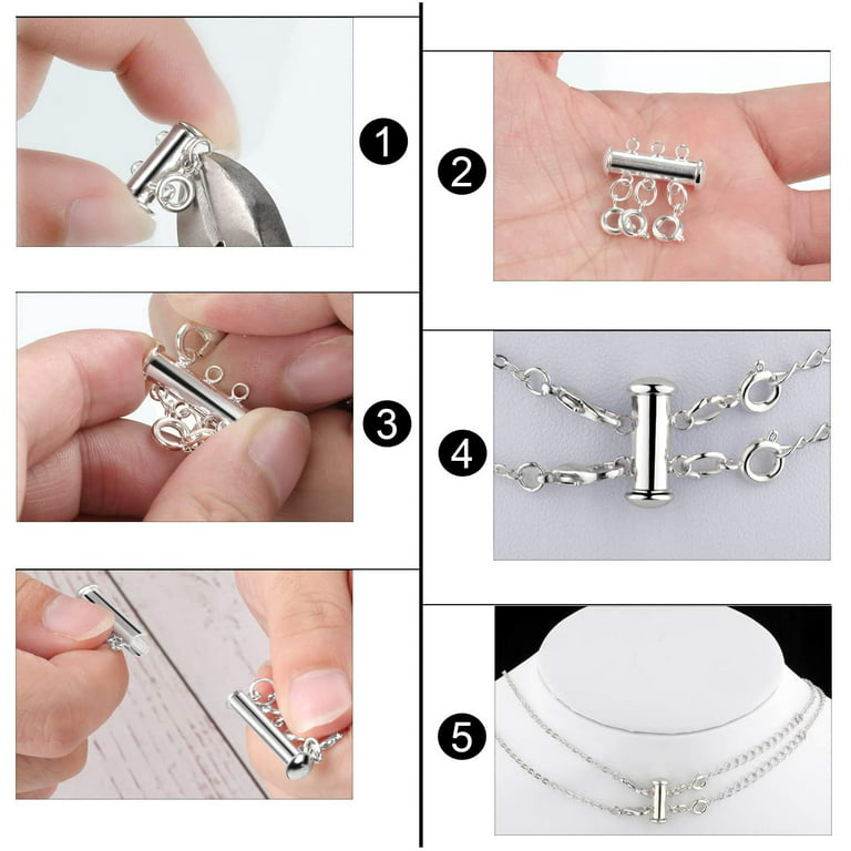 4 Pieces Slide Clasp Lock Necklace Multi Strands Clasp Lock Jewelry Layered  Spacer Clasps Necklace Separator Connectors Square Bracelet Clasp with 10