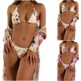 thumbnail image 2 of Jacenvly 2024 Bikini with Kimono Cover up Set Casual Long Sleeve Swimsuit Color Block with Cover up Surfing Swimwear Lightweight Women'S Print Three-Piece Slim Swimsuit Bikini Straped Pink, 2 of 11