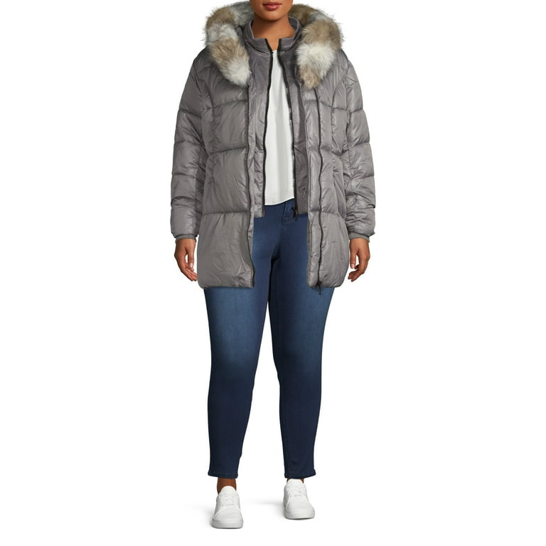 Celsius Women's Plus Faux Fur Collar Long Jacket1