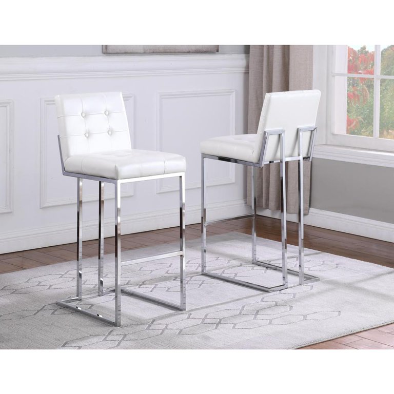 White leather discount chrome bar stools