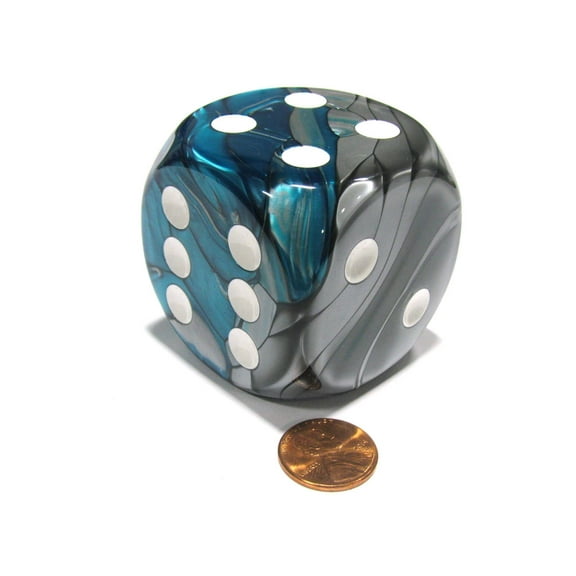 Steel and Teal Gemini Dice With White Pips 50mm (2in) D6 Die Chessex