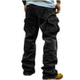 thumbnail image 4 of Muscularfit Black Stretch Pants Men Corduroy Fishing Streetwear Baggy Full Cargo Wide-Leg Casual Pants for Men,M, 4 of 6