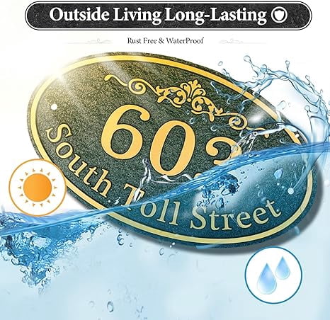 Oval Address Plaque Metal Option - Personalized House Number Sign, Address Sign for Outside, Yard, Driveway, Fence, Mailbox, Gate.