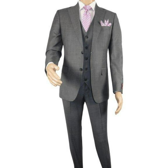 Men Suit BERLUSCONI Turkey 100% Italian Wool Super 180's 3pc Vested #Ber9 gray