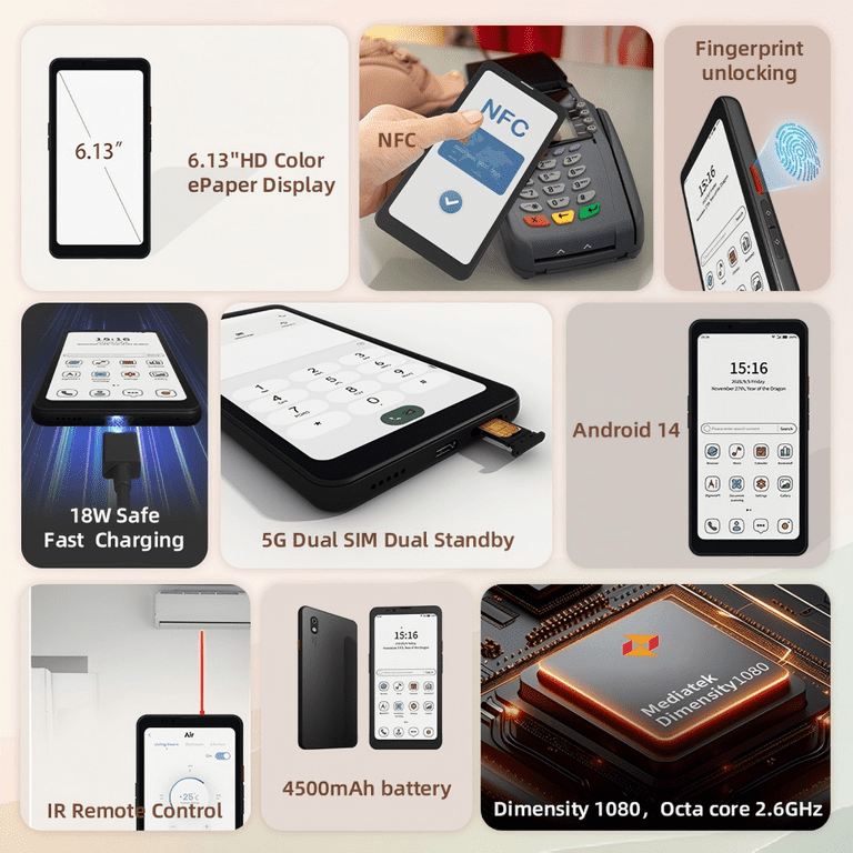 Bigme HiBreak Pro Color Epaper Phone, 6.13-inch E-Ink Display, 8GB