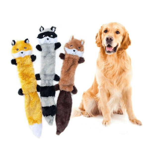 Skinny Peltz No Stuffing Squeaky Plush Dog Toy, Fox, Raccoon, and Squirrel - Large