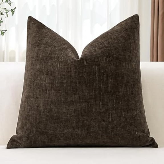 Eryueer Chenille Cushion Covers 45x45 cm Soft Brown Decorative Throw Pillow Covers 18x18 Inch Square Cushion Case Solid Pillowcases for Couch Sofa Living Room Bed Home Decor (Brown)