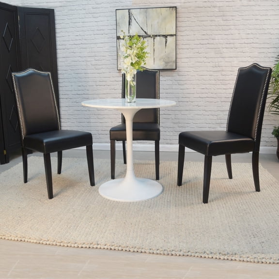 Contemporary Home Living Marble Top Pedestal Dining Table with Round Base - 30" - White