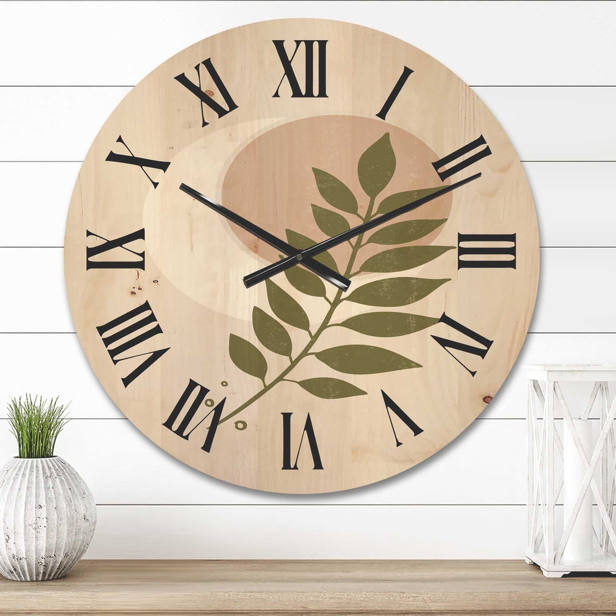 Designart 'Abstract Geometrical Leaf With Moon IV' Modern Wood Wall Clock