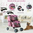 thumbnail image 2 of 4 Wheels Pet Stroller Dog Cat Stroller, Foldable 2 Cages Strollers Kitten Puppy Carriages w/Cup Holders Soft Pad for Small Medium Dogs Cats (Pink), 2 of 10