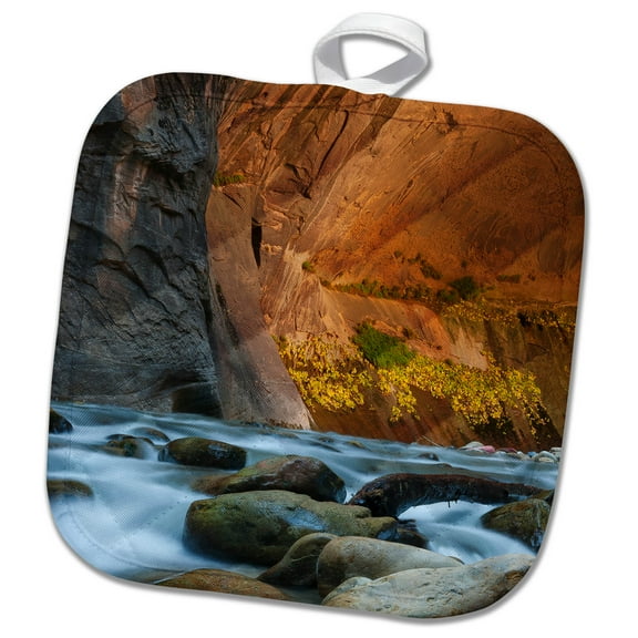 3dRose, Usa, Utah, Zion NP. Autumn inside the Narrows of the Virgin River., 8x8 Potholder