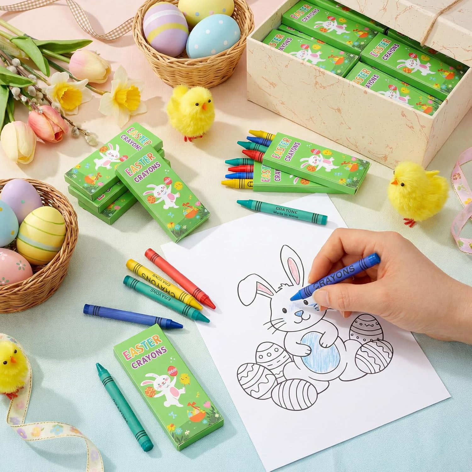 36 Boxes of 4 Pastel Easter Crayons Gifts Bulk Total 144 Religious Christian Bunny Basic Supplies and Basket Stuffers for Church Sunday Party Favors Drawing Art