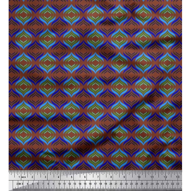 Soimoi Polyester Crepe Fabric Ogee Damask Print Sewing Fabric Yard 52 Inch Wide