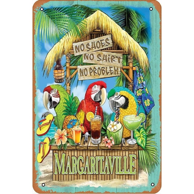 TRAHOO-20*30CM-Margaritaville Letrero de hojalata pintado Letrero de metal Vintage Póster de metal Cafetería Oficina Club de juegos Bar Decoración de pared del hogar