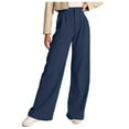 thumbnail image 1 of Pantalones de vestir de mujer de cintura alta y pierna ancha - Abotonados con bolsillos, corte informal entallado para el trabajo o la playa, 1 of 6