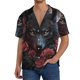 thumbnail image 1 of Balery Rose Full Moon Black Wolf Camisa Casual de Manga Corta con Botones para Hombre, Texturizada, Estilo Cubano, para Playa, Verano-Medium, 1 of 5