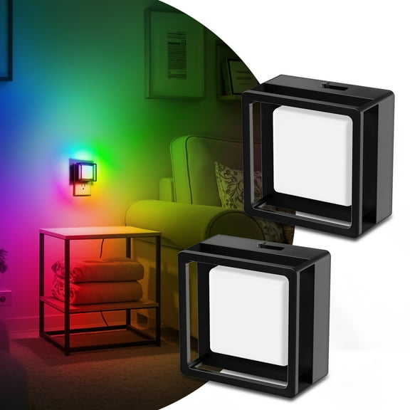 2 Pcs Black RGB Color Changing Night Light with Button Control