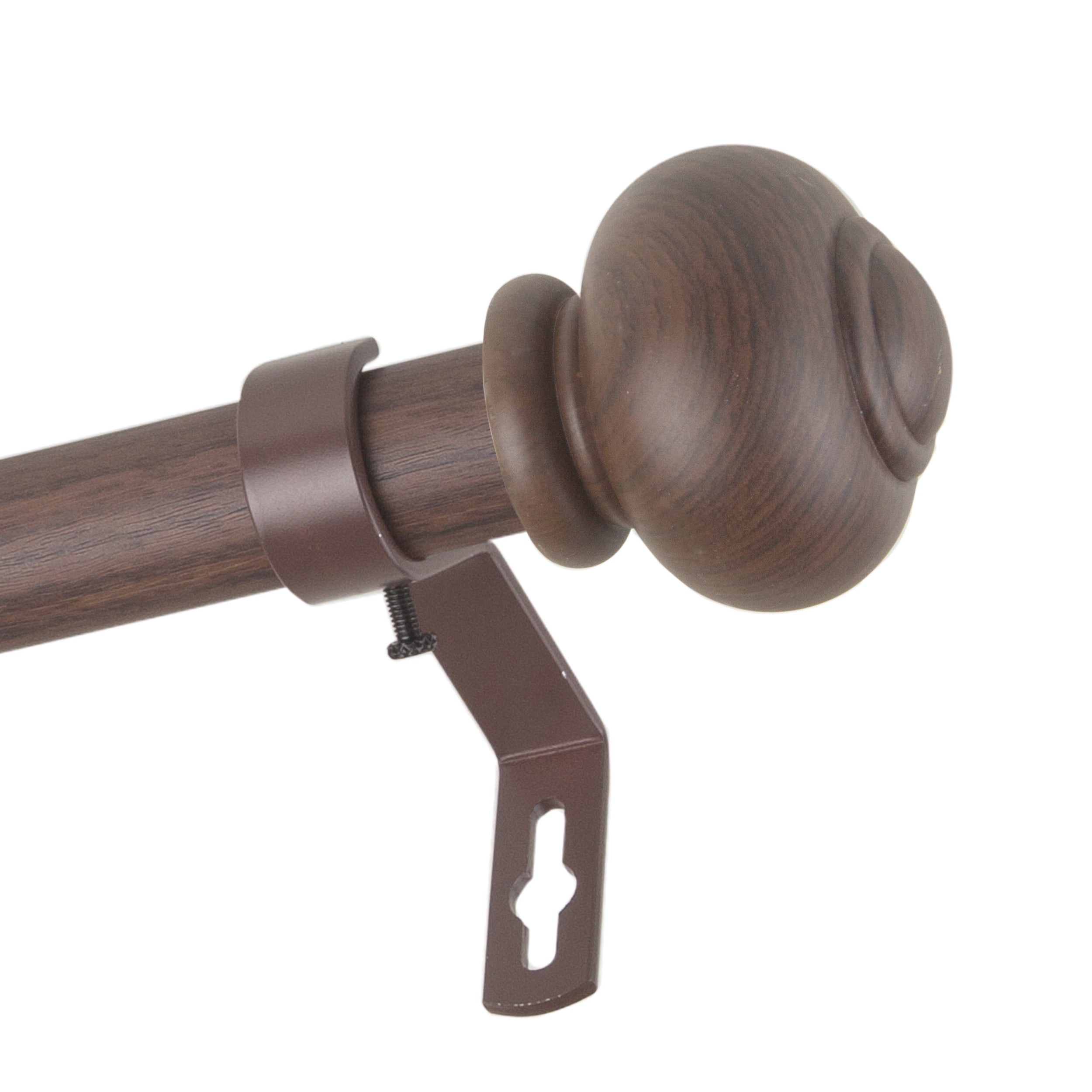 1" Dia Faux Wood Curtain Rod 66-120 inch with Faven Finials - Dark Walnut