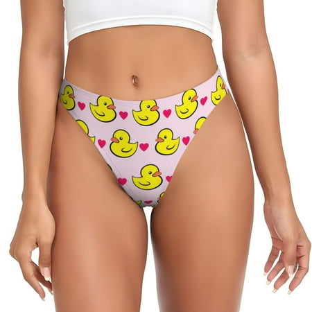 Qokaie Ducks And Pink Heart Printed Women s Cotton Thong Underwear  Sexy Breathable Panties G-string-X-Small