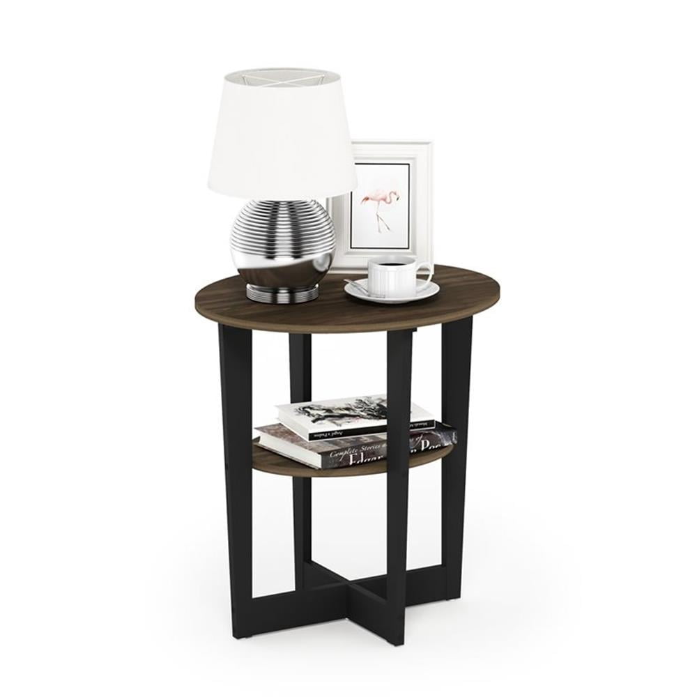 Furinno JAYA Contemporary Engineered Wood Oval End Table - Columbia Walnut/Black