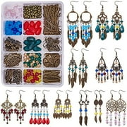 NOBRAND 1 Box DIY 10 Pairs Chandelier Bohemian Earring Making Kit Earring Connector Feather Charms for Jewelry Making Kit Faceted Glass Beads Dream Catcher Links Leaf Assorted Bead Instruction