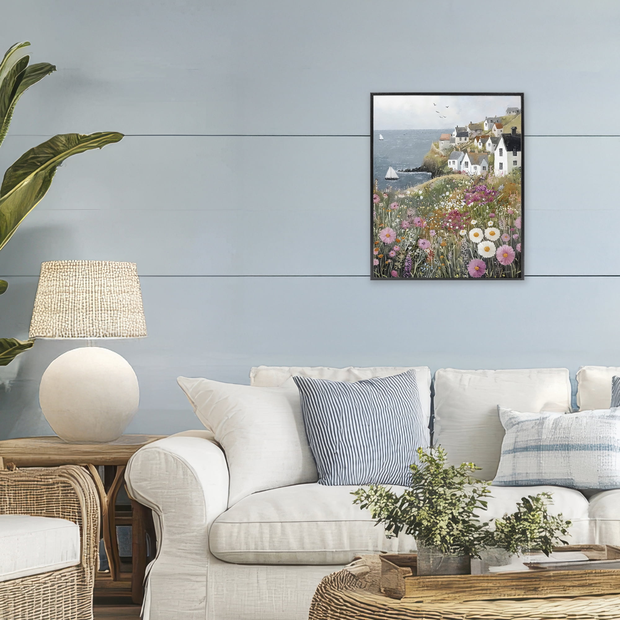 Stupell Industries Pink Meadow Overlooking Sailboats Black Framed Giclee Art, design by Riley B