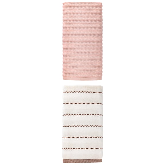Unique Bargains Premium Waffle Bath Towel 2 Pack Pink/White 55" x 28"