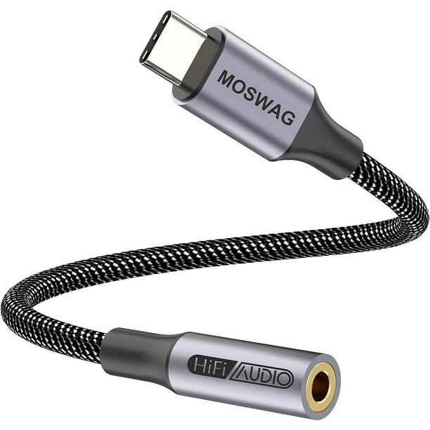 Adaptateur de prise casque USB de type C vers 3,5 mm, adaptateur audio  MOSWAG USB C vers câble de dongle auxiliaire pour Samsung Galaxy S21 
