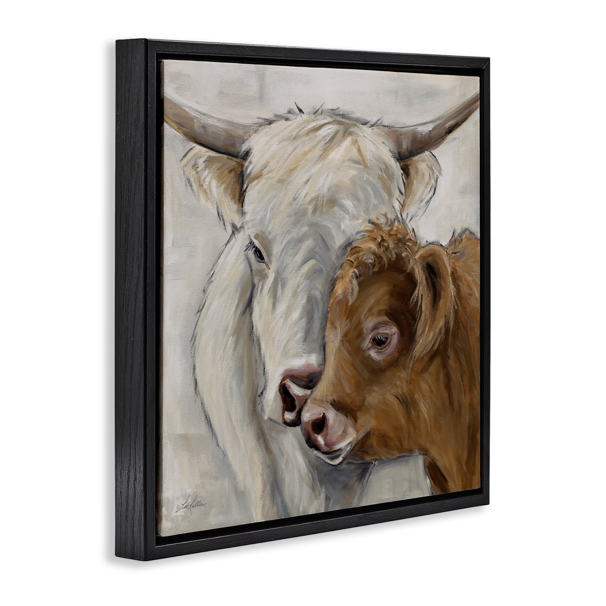 Stupell Industries Highland Cow & Calf Contrasts Black Framed Floater Canvas Wall Art, design by Lee Keller