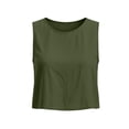 thumbnail image 5 of SSZMDLB Women Sleeveless Crop Top Round Neck Solid Basic Tank Top Casual Summer Tops Slim Fit Holiday Outfits Workout Clothes, Army Green M, 5 of 9