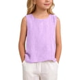 thumbnail image 3 of Aihuaihua Dressy Tank Tops for Girl Linen Gauze Shirts Sleeveless Crewneck Summer Beach Tunic Top Loose Fit Lightweight Casual Blouses Purple 9-10 Years, 3 of 7