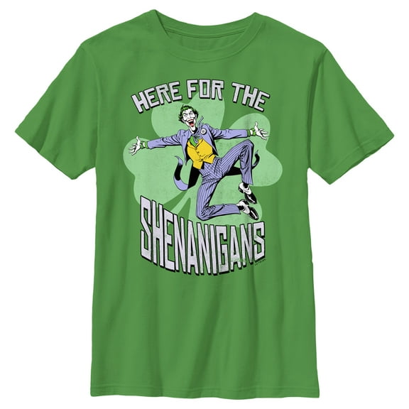 Boy's Batman St. Patrick's Day Joker Here for the Shenanigans Graphic Tee Kelly Green Large