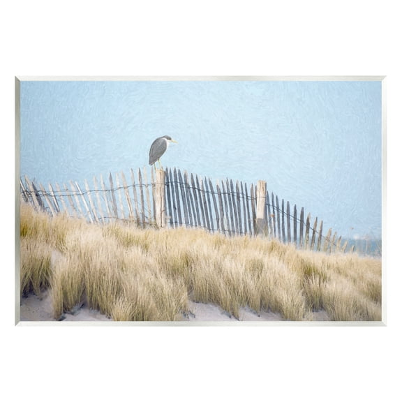 Stupell Bird Perched Nautical Beach Fence Landscape Painting Wall Plaque Unframed Art Print Wall Art