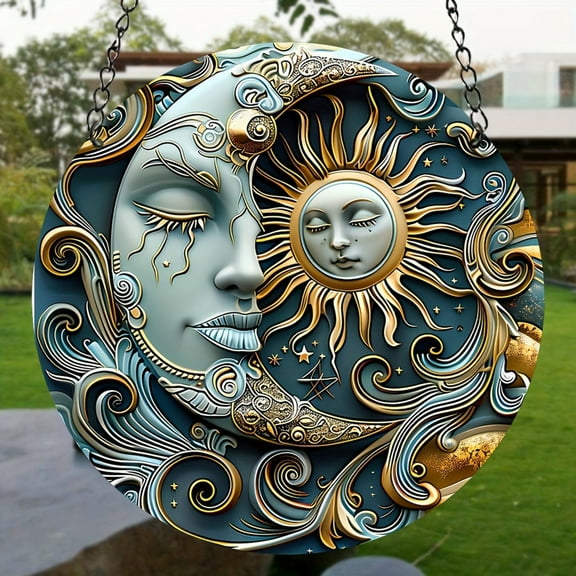 Moon Acrylic Window Hanging, Sun Moon Eclipse Celestial Decor Stained Sun Catcher Window Decor Round Wall Art for Home Office Decoration