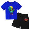 thumbnail image 3 of Conjunto de 2 camisetas y pantalones de manga corta con cuello redondo y estrellas para niños de 3 a 13 años, ropa para niños y niñas, 3 of 5