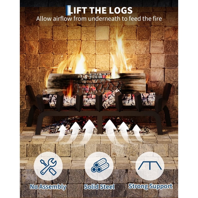 Fireplace Grate Heavy Duty, 3/4" Steel Log Rack with 6 Legs & 5 Bars - Large Firewood Holder for Indoor/Outdoor Use, 17 Inch
