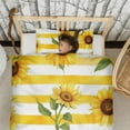thumbnail image 3 of Sunflowers on Yellow Stripes Duvet Cover and Pillowcase Set for Single Bedding, Bedroom Accessories for Kids Teens, 3 of 5