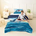 thumbnail image 3 of Manfei Cute Shark Twin Comforter Sets, Ocean Oil Printing Bedding Set, Blue Scene, Blue Reversible, 2 Pieces, 1 Comforter and 1 Pillowcase, 3 of 7