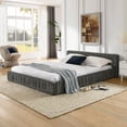 thumbnail image 4 of Aukfa Queen Size Upholstered Bed Frame, Low Profile Grounded Bed, Chenille Fabric Pleated Design Platform Bed, Dark Gray, 4 of 8