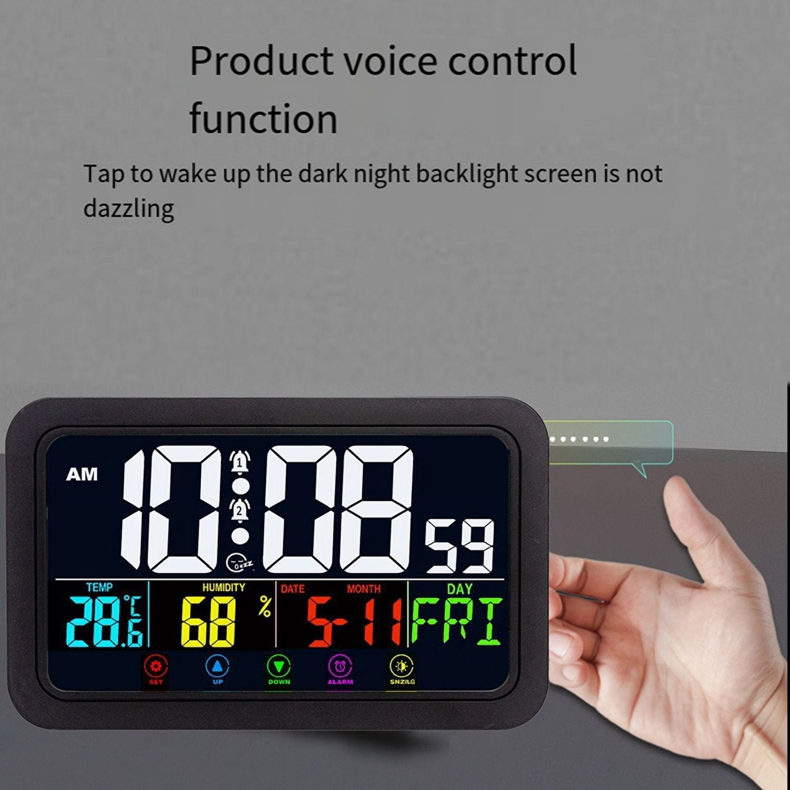 Digital Wall Clock, Digital Clock Battery Operated,8 Inch Desk Clock with Temperature Humidity Day Date White