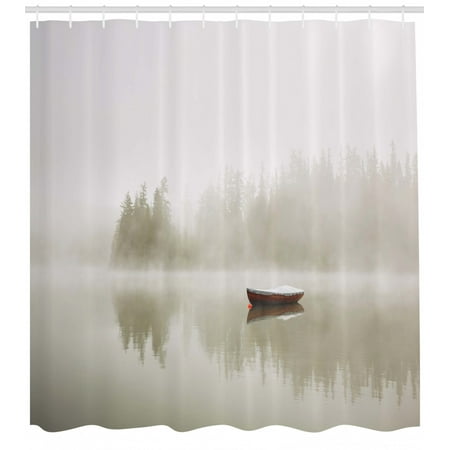 Lake House Decor Shower Curtain Set Boat On The Lake With The