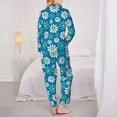 thumbnail image 3 of Pajama Sets for Women 2 Pcs, Blue Daisies Flowers Button Down Long Sleeve Sleepwear Lounge PJ Sets, 3 of 6