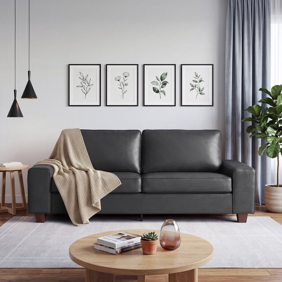 Poshby 71.25''W Faux Leather Loveseat 2 Seater Couch Sofa with Side Pockets for Living Room, Gray