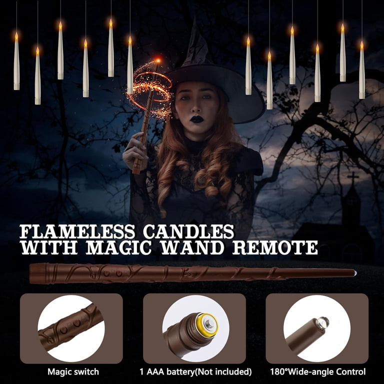 Magic Wand Candle Lights Candles: 12 Or Floating LED Flickering Flame ...