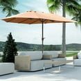 thumbnail image 4 of Demi Bonn 15ft Steel Rectangular Outdoor Patio Umbrella with Base, Double-Sided Market Shade, UV Protection for Deck Pool, Brown, 4 of 17