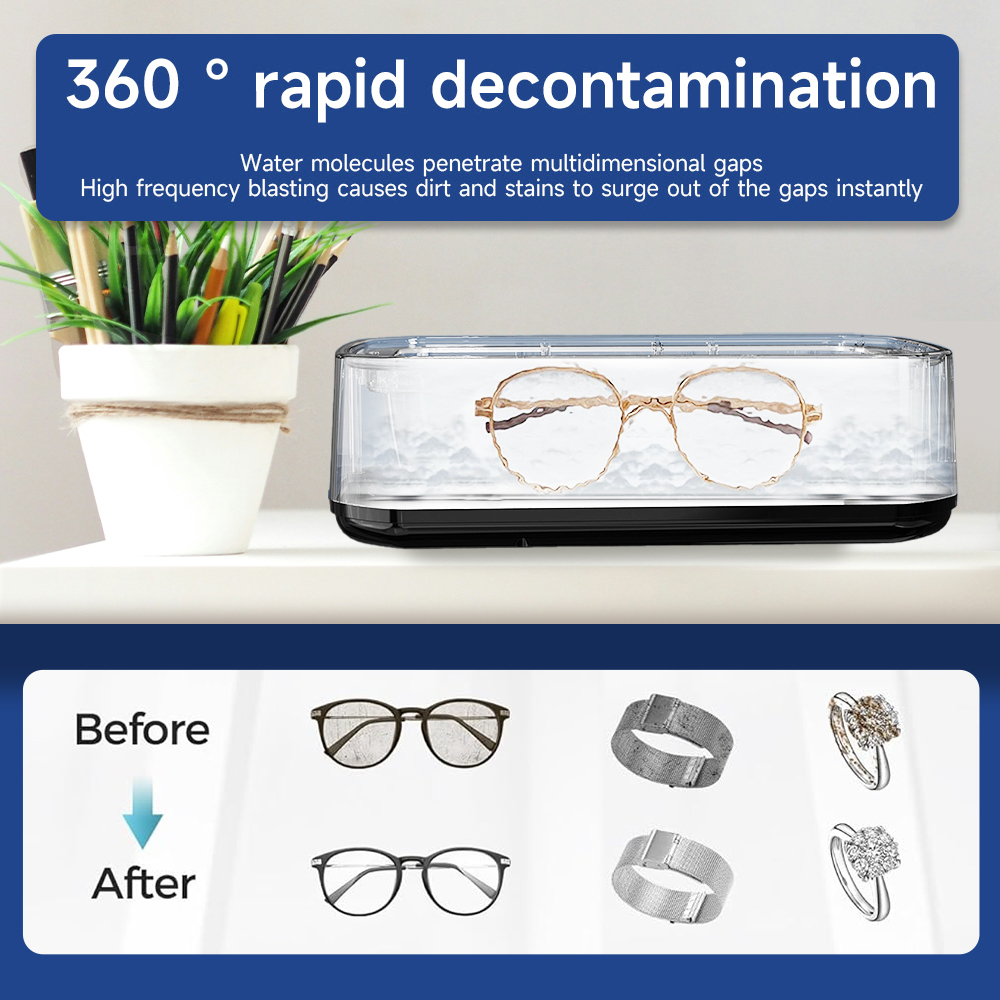 Dr.Pedi 650ML Large Capacity Ultrasonic Cleaner, Jewelry Glasses Denture Retainer Cleaning Machine with Digital Timer (3/6/12 Mins), for Eyeglasses, Rings, Earrings, Aligners - Black​